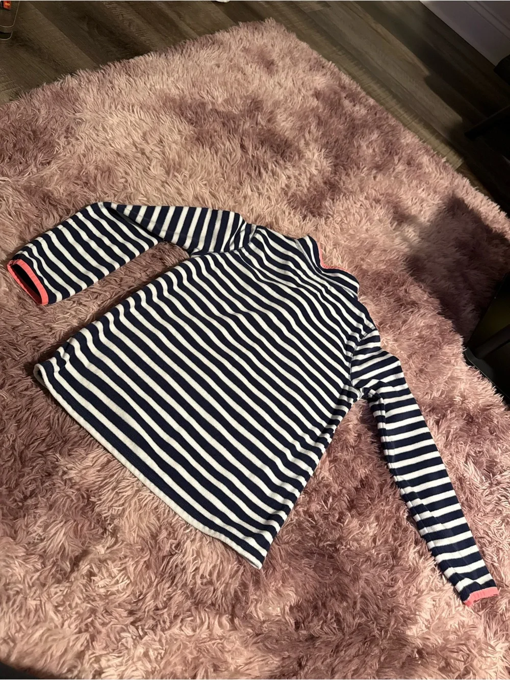 OshKosh B'gosh Navy & White Striped Long Sleeve Top with Pink Trim